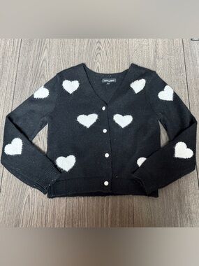 Moon & Stars Black Heart Pattern Button Sparkle Cardigan